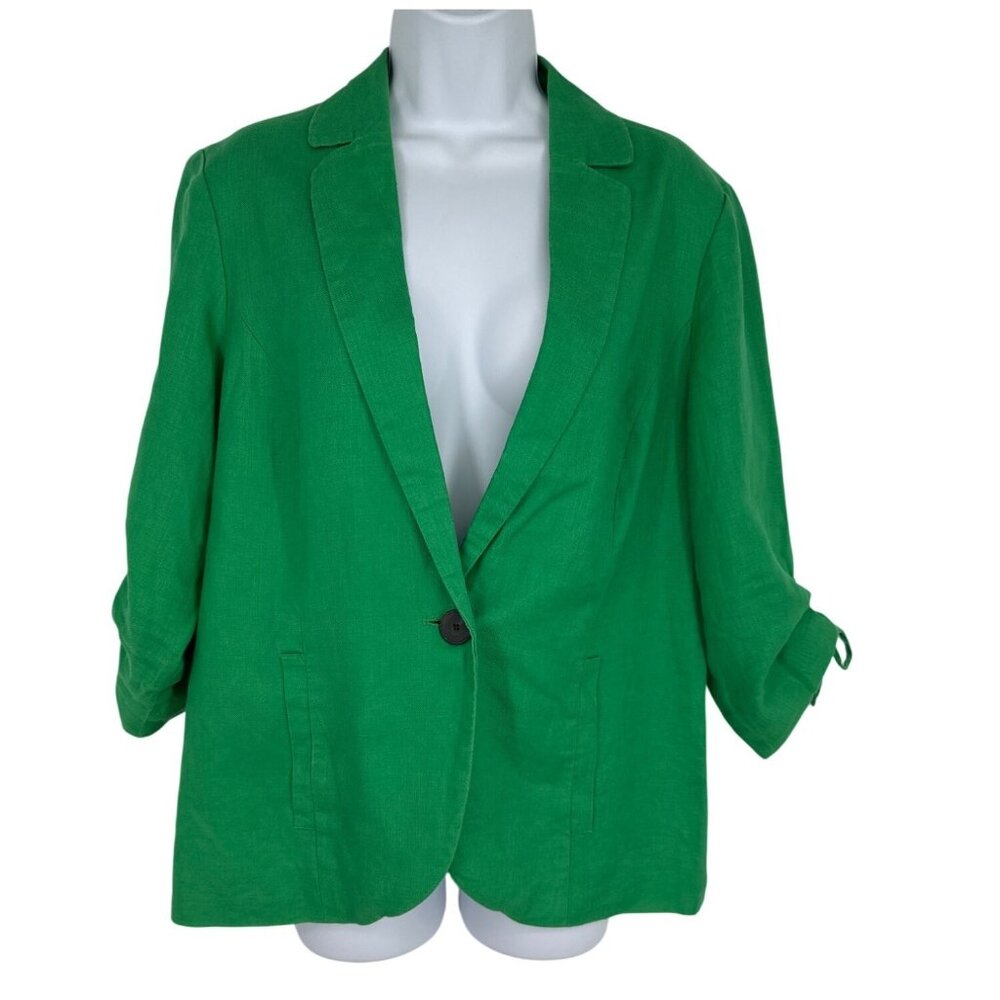 Coldwater Creek Linen Blazer W/ Button Closure & Adjustable Ruched Sleeves Sz 10